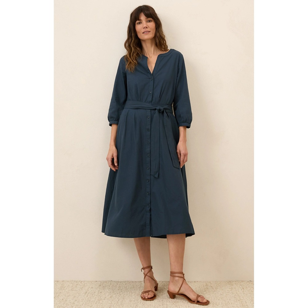 PACT Sunset Easy Dress Women XXL Midnight Blue Organic Cotton Midi Tie Waist